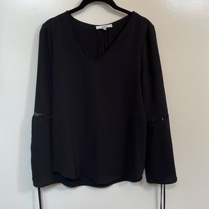 XS black flowy blouse with sleeve detail and tie closure